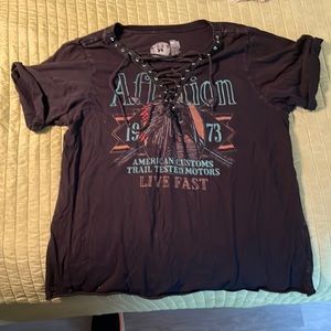 Affliction Lace-up shirt with front design in Large.